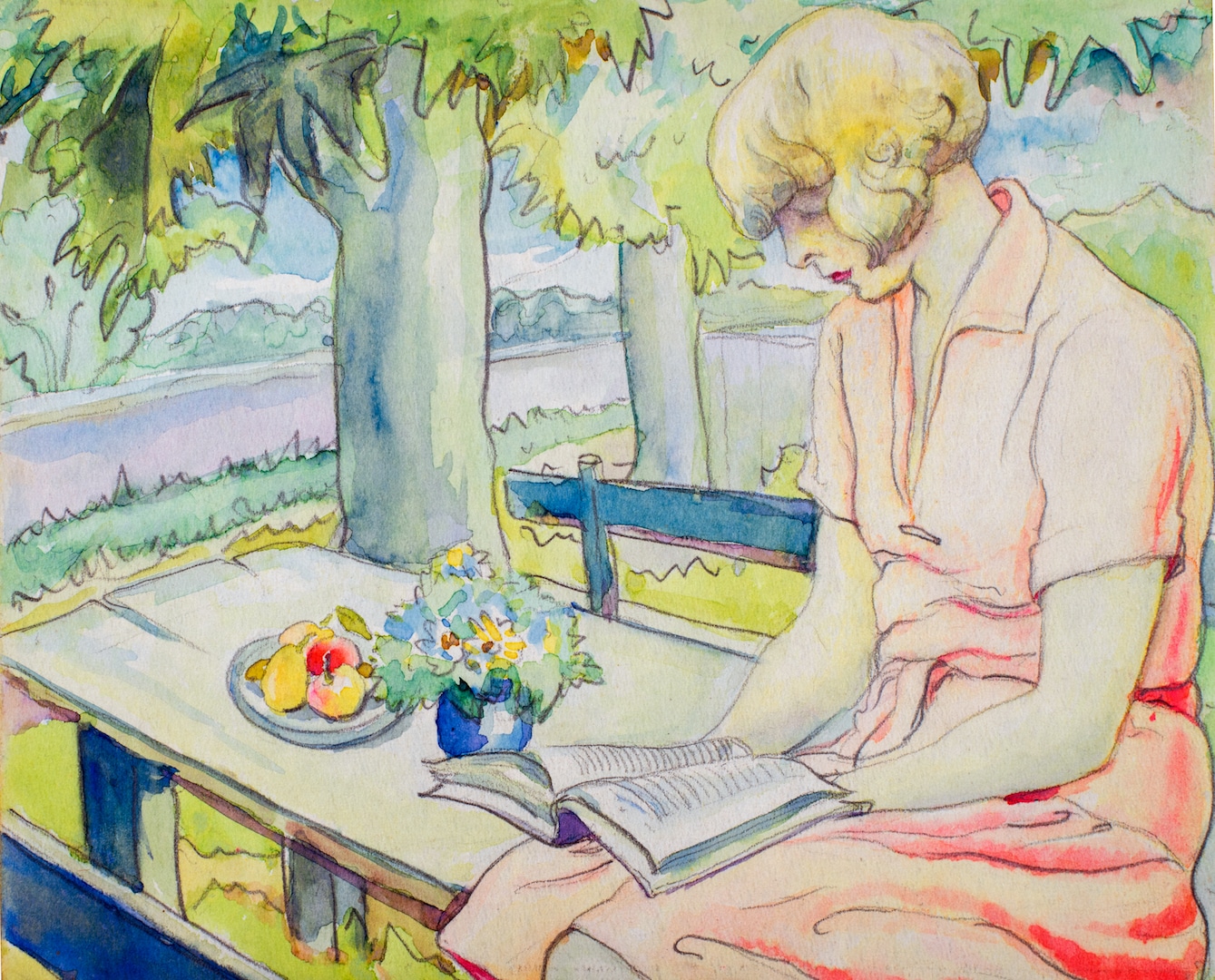 Ida Maly, Lesende Frau im Garten, undatiert (1930, Neue Galerie am Universalmuseum Joanneum
