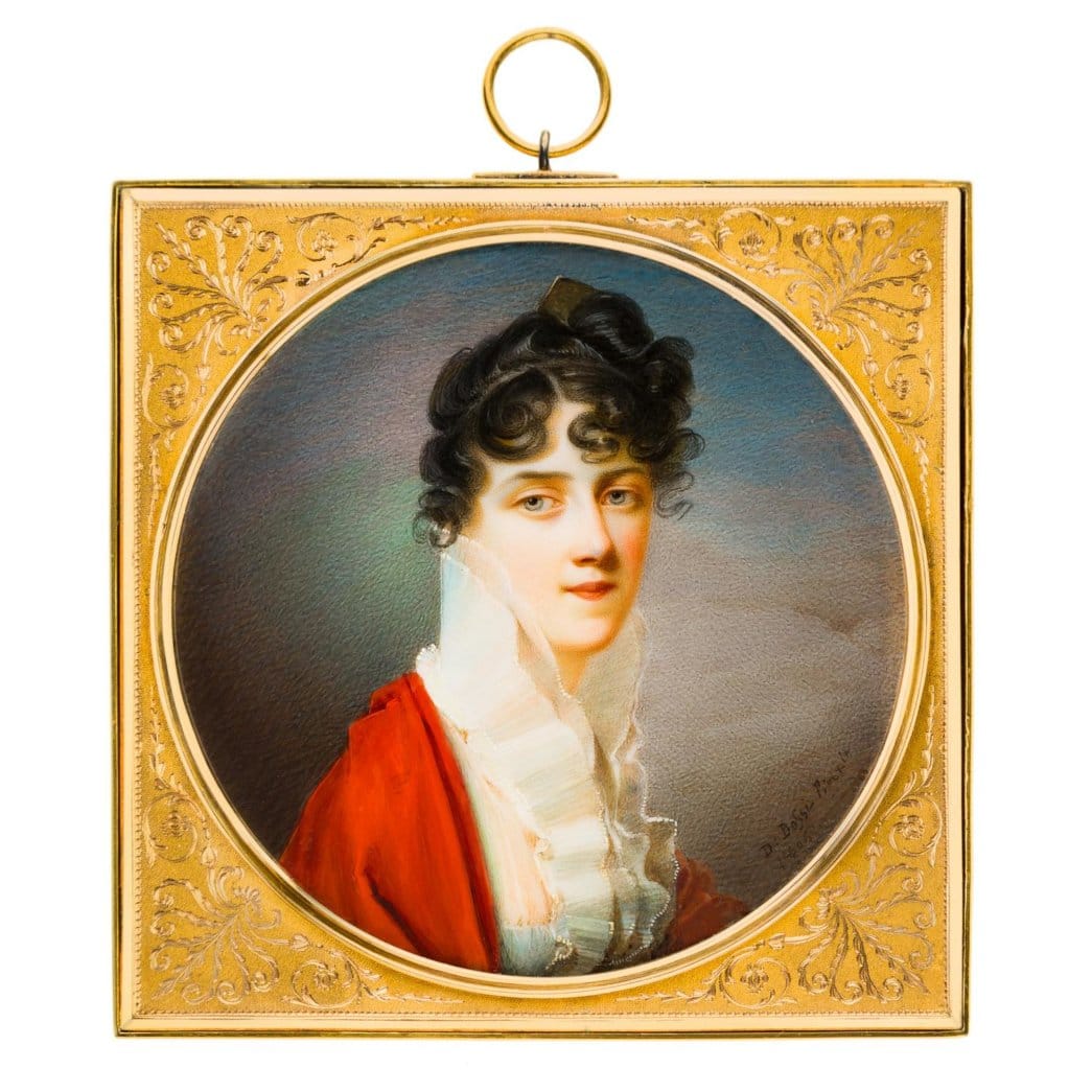 Domenico Bossi, Adrienne Duval, née Seguin (1790–1860),in rotem Kleid und weisser Bluse mit Spitze, 1806