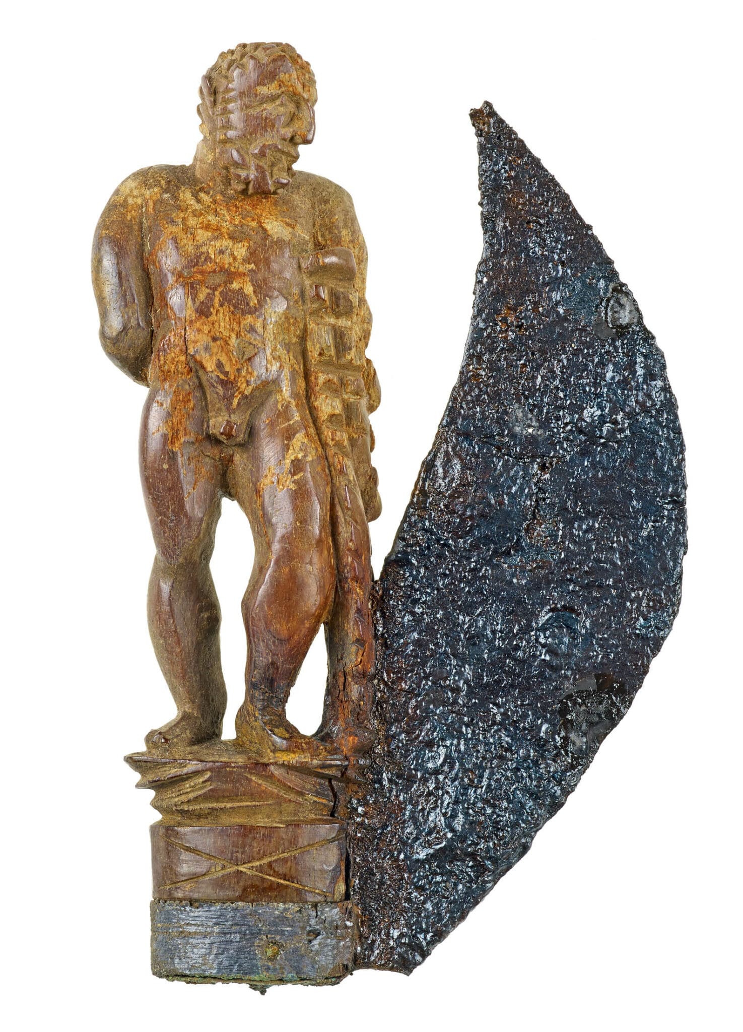 Klappmesser mit Bernsteingriff in Form einer Herkulesfigur, aus einem Sarkophag, gefunden in Zülpich, 3. Jh., LVR-LandesMuseum Bonn. Foto: J. Vogel, LVR-LandesMuseum Bonn
