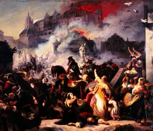 Zerstörung Heidelbergs 1689 durch französische Truppen, Gemälde von Feodor Dietz, 1868, Museum der Stadt Weinheim (Foto: Witt, Weinheim)
