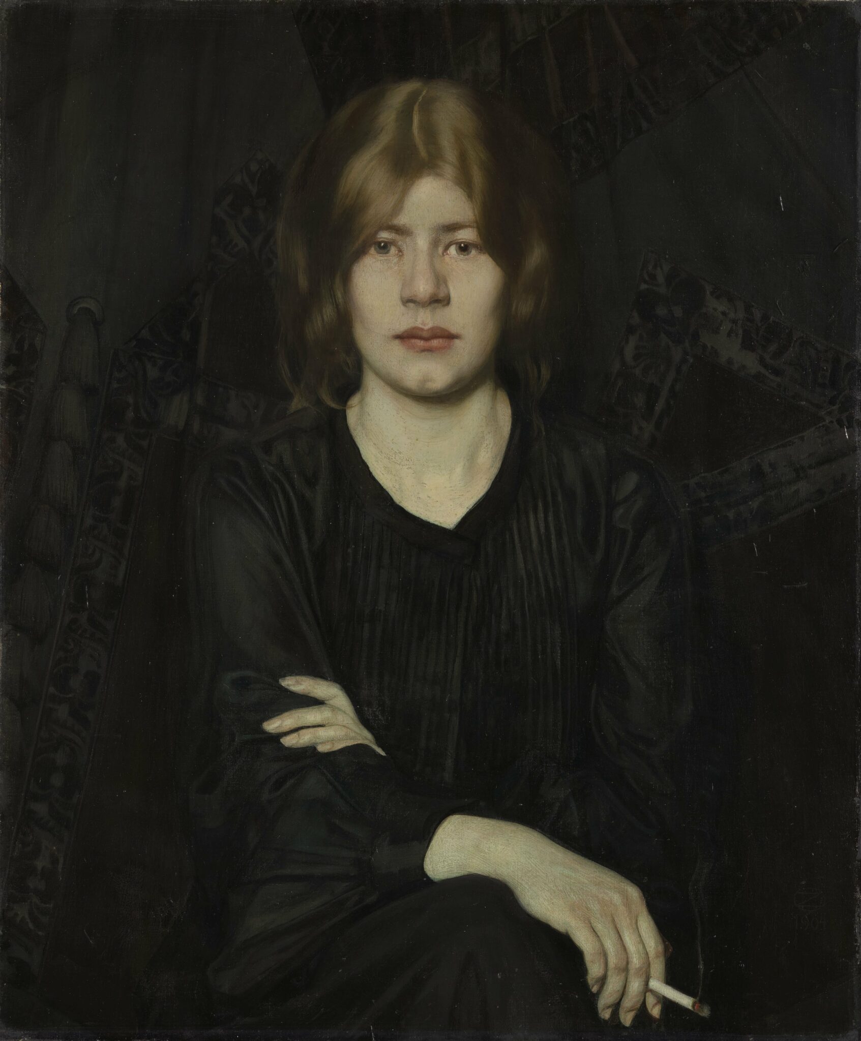 Oskar Zwintscher, Bildnis einer Dame mit Zigarette, 1904, Öl auf Leinwand, 82 x 68 cm