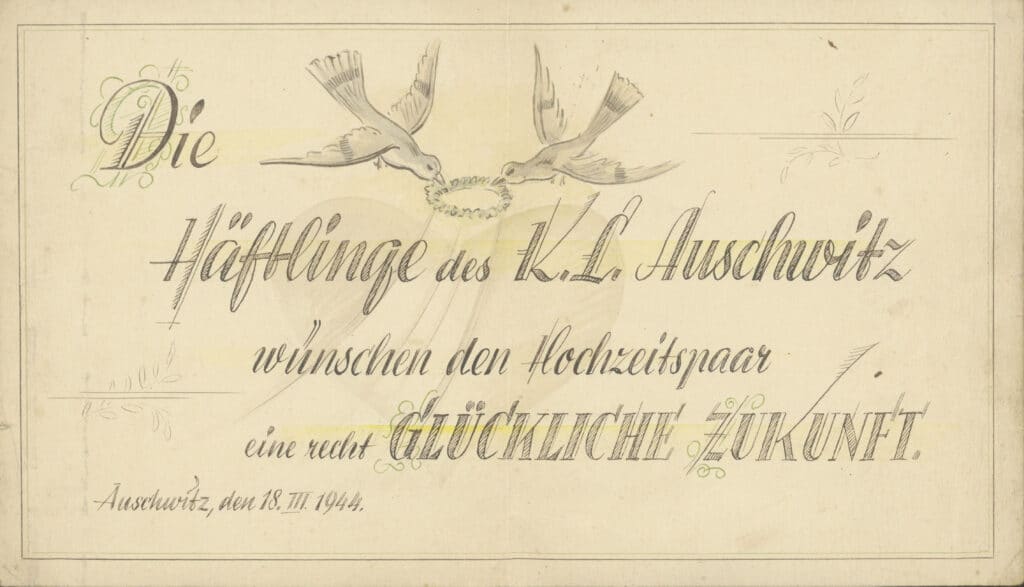 Glückwunschbillett von Mithäftlingen, 18.3.1944. Nachlass Rudolf Friemel, Wienbibliothek im Rathaus