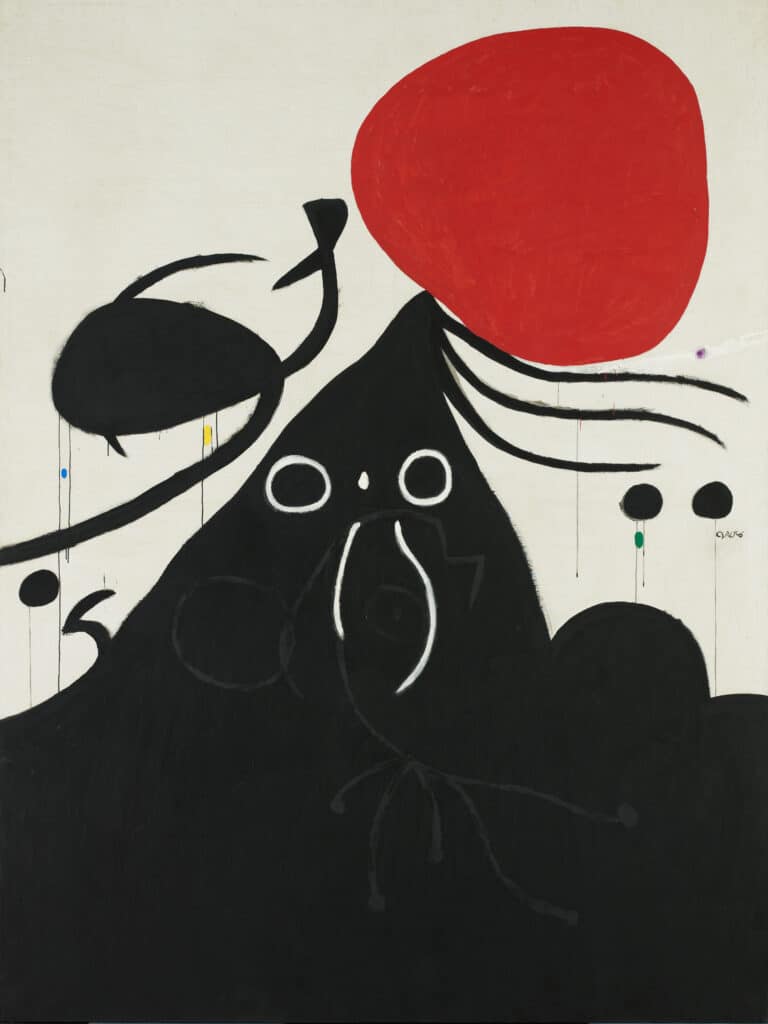 Joan Miró, Frau vor der Sonne I (Ausschnitt), 1974, Acryl auf Leinwand, 258,5 x 194 cm. Fundació Joan Miró, Barcelona © Foto: Jaume Blassi ©Successió Miró / 2022, ProLitteris, Zurich