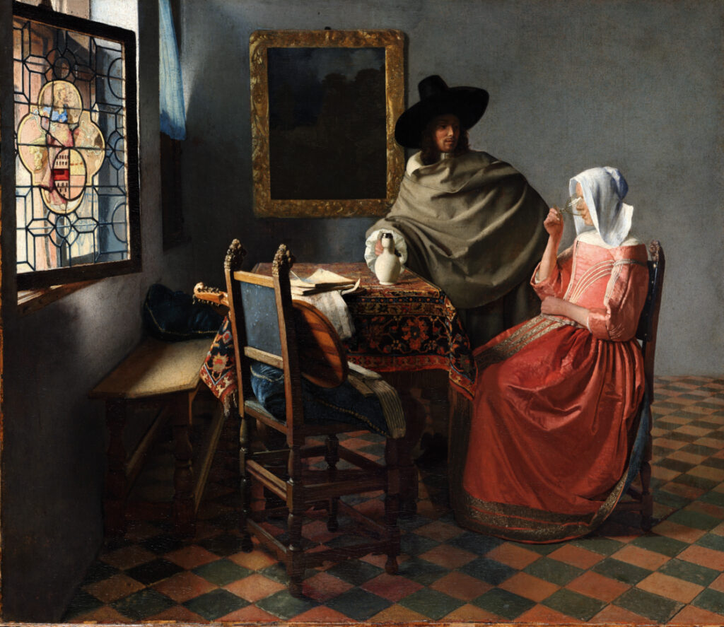 Johannes Vermeer, Das Glas Wein, 1659-61, Öl auf Leinwand. Staatliche Museen zu Berlin – Gemäldegalerie
