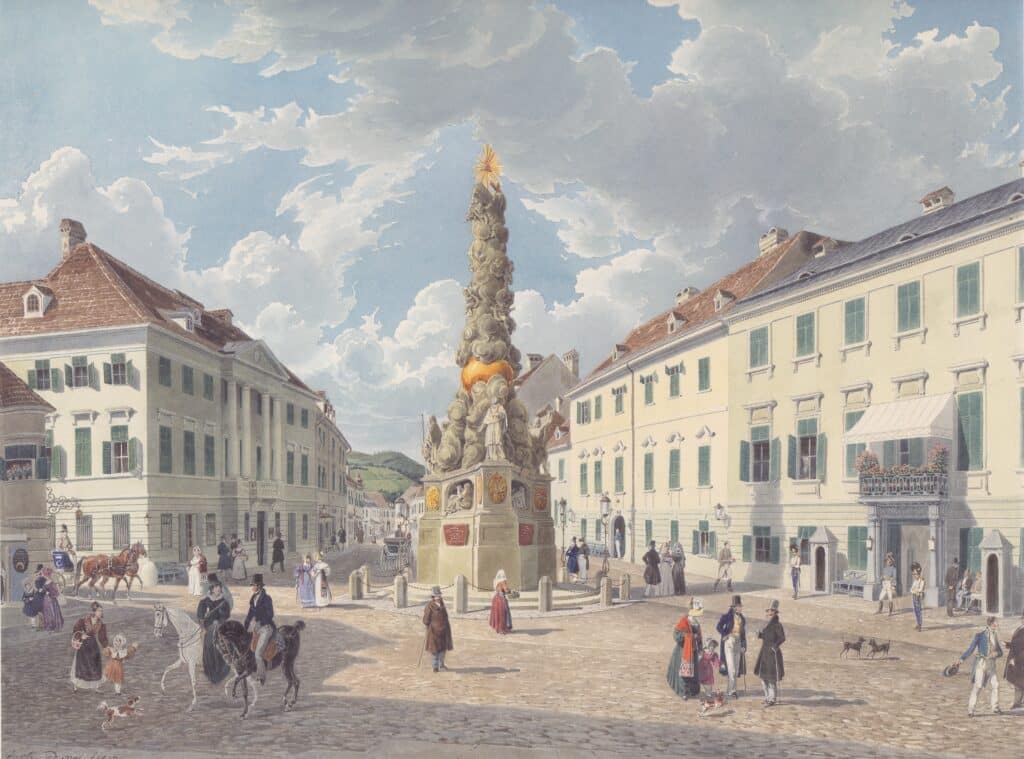 Das Kaiserhaus in Baden bei Wien, Aquarell von Eduard Gurk, 1833