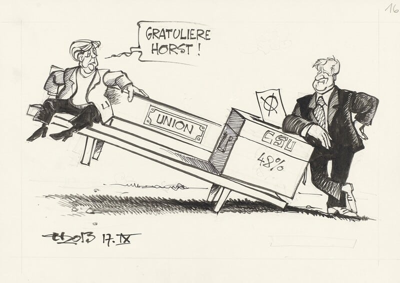 „GRATULIERE HORST!“ Karikatur zum Wahlerfolg der CSU bei der Landtagswahl 2013. Horst Haitzinger, 17. September 2013 © Haus der Bayerischen Geschichte