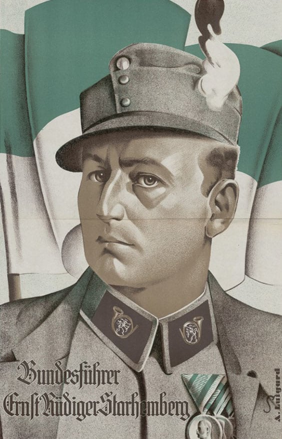 Propagandaplakat des Heimatschutzes mit dem Porträt von Ernst Rüdiger Starhemberg, 1933. Wienbibliothek im Rathaus,