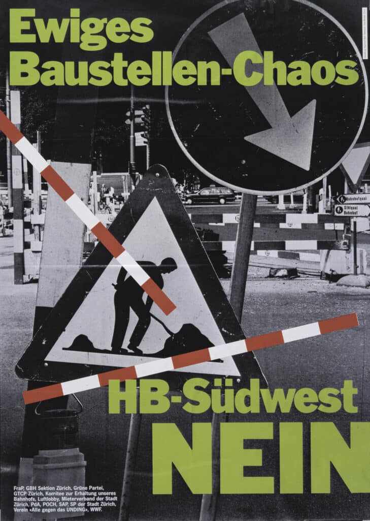 HB Südwest, Zurich: Long-standing large-scale project failed at the ballot box after a referendum. Poster by Raymond Naef, 1988, Swiss Social Archives © Swiss Social Archives