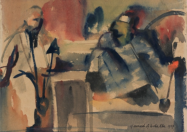 Hamed Abdalla, Taamira, 1937, watercolor on paper, Artist estate © Photo: Emmanuel Littot © Artist estate