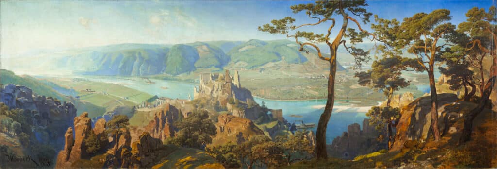 Anton Hlavacek, Panorama des Donautals mit der Burgruine Dürnstein, um 1906 © Landessammlungen NÖ
