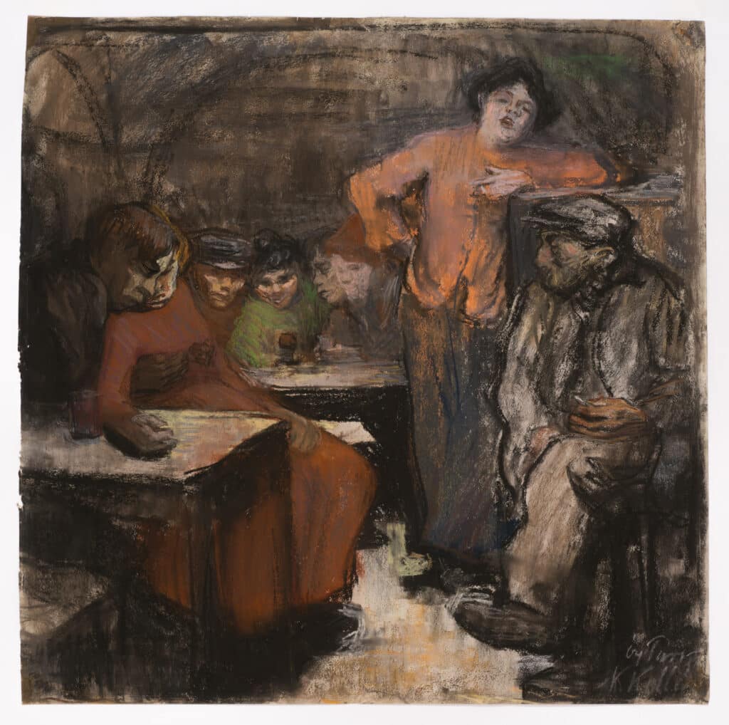 Käthe Kollwitz, Parisian cellar restaurant, 1904, chalk and gouache on laid paper, bpk / Sprengel Museum Hannover, Legacy Konrad Wrede, Hanover (1947) / Herling/Gwose/Werner