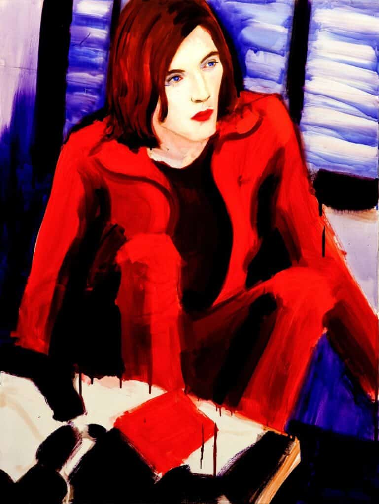 Elizabeth Peyton, Evan Reviewing Singles of the Week for Melody Maker, 1997, huile sur toile, 102 x 76 cm, Kunstmuseum Wolfsburg, © Elizabeth Peyton