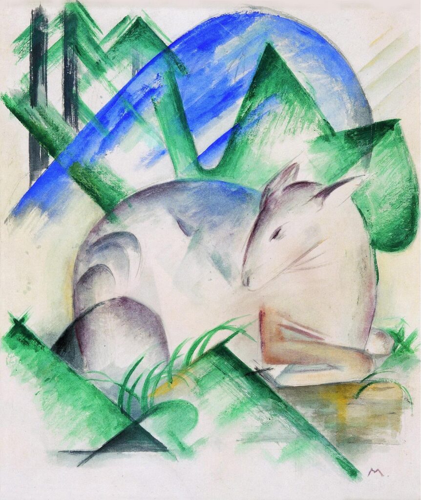 Franz Marc, Red Deer (Sleeping Deer), 1913, gouache and pencil on paper, Ziegler Collection Foundation © Ziegler Collection Foundation