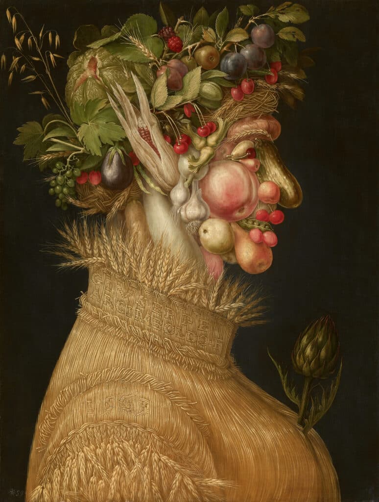 Giuseppe Arcimboldo, Sommer, 1563 datiert, Lindenholz. Kunsthistorisches Museum Wien, Gemäldegalerie, © KHM-Museumsverband, Kunsthistorisches Museum Wien