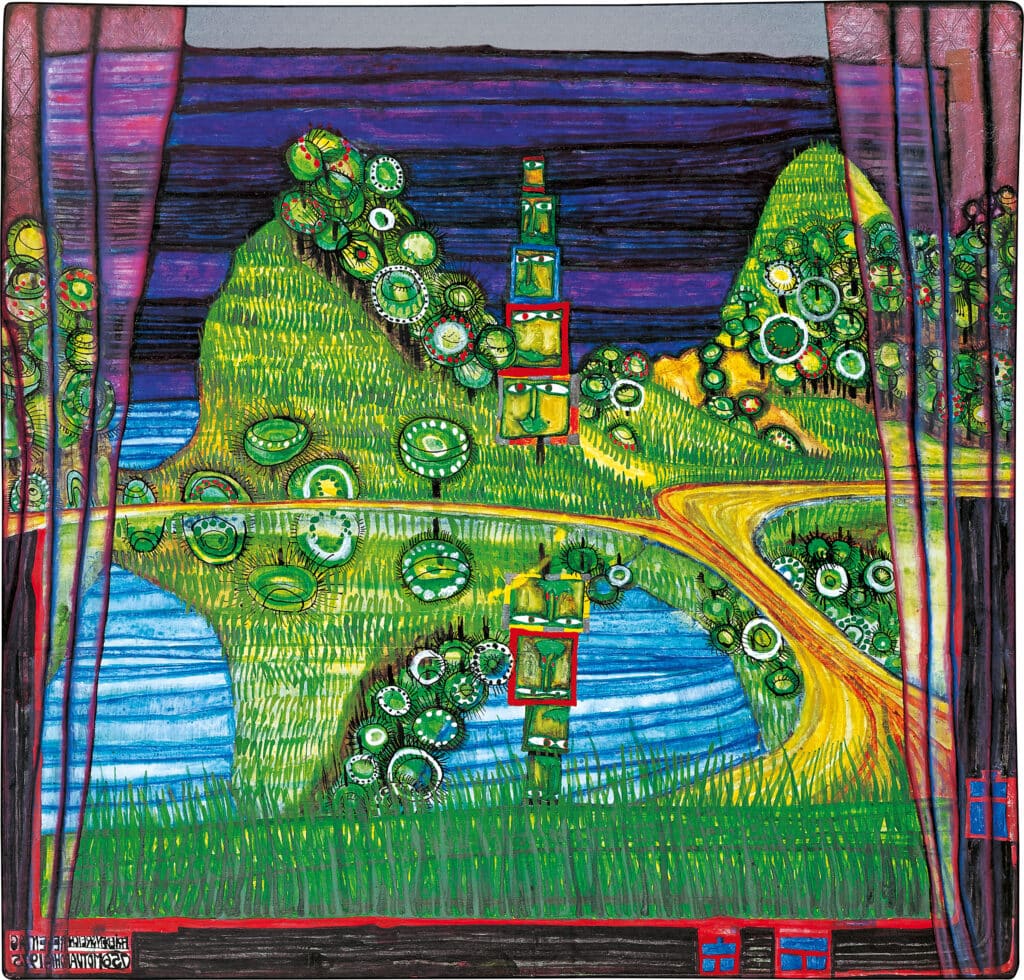Friedensreich Hundertwasser, ANTIPODE ISLAND, 1975 © 2024 NAMIDA AG, Glarus/CH, SammlungChristian Baha
