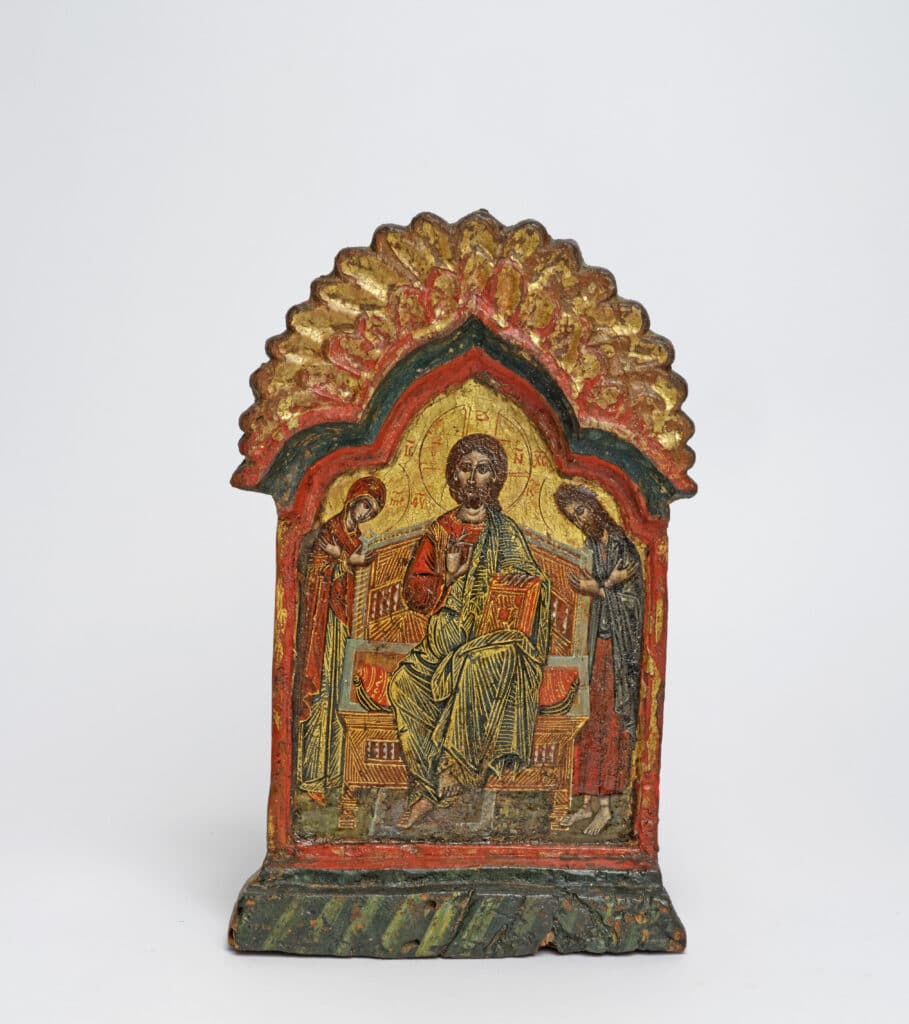 unbekannt (Kreta, Ionische Inseln oder Venedig), Deesis-Ikone mit Christus zwischen Maria und Johannes, 17. Jh. © Diözesanmuseum Freising, Foto: hires objects