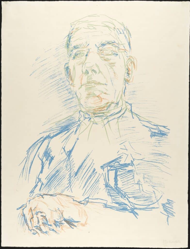 Oskar Kokoschka, Selbstporträt, Farblithografie, Salzburg, 1956, Oskar Kokoschka Dokumentation Pöchlarn © Bildrecht, Wien 2025 / Fondation Oskar Kokoschka, Vevey 2025