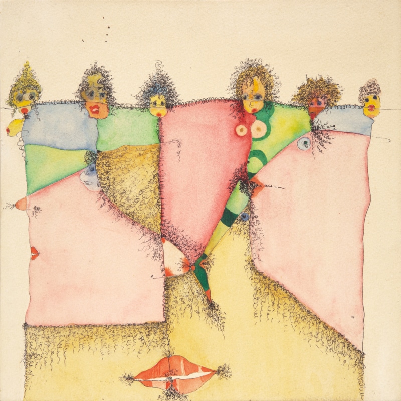 Huguette Caland; Homage to Pubic Hair, 1992, Mischtechnik auf Papier, auf Holzplatte aufgezogen © Courtesy of Huguette Caland Estate