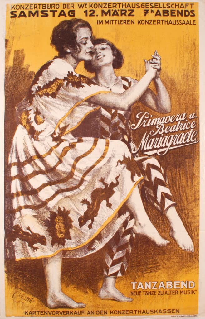 Jan Vilímek, Primavera und Beatrice Mariagraete, Tanzabend „Neue Tänze zu alter Musik“, 1921, Auftraggeberin: Konzerthaus, Wien, Druck: J. Weiner, Wien, Lithografie © MAK