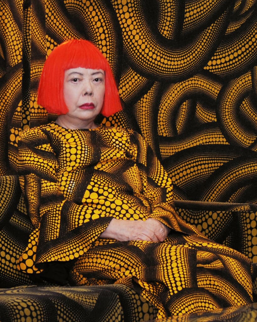 Kusama with yellow tree/living room at the Aichi Triennale, 2010 © Yayoi Kusama, Courtesy of Ota Fine Arts, Victoria Miro, David Zwirner