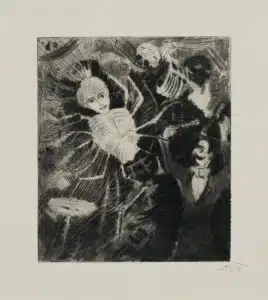 Otto Dix, Illusionsakt, aus der Mappe 'Zirkus', Radierung, 1922, Sammlung der Kulturstiftung der ZF Passau GmbH© VG Bild-Kunst, Bonn 2025