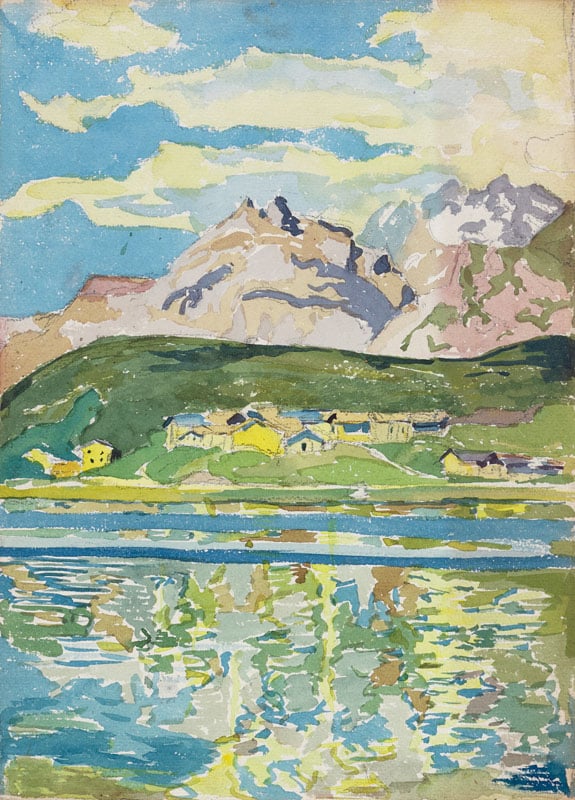 Alberto Giacometti, Landschaft, Hügel von Capolago und Silsersee, 1919, Aquarell und Bleistift auf Papier, Fondation Giacometti, Paris © Succession Alberto Giacometti / ADAGP Paris, 2025 