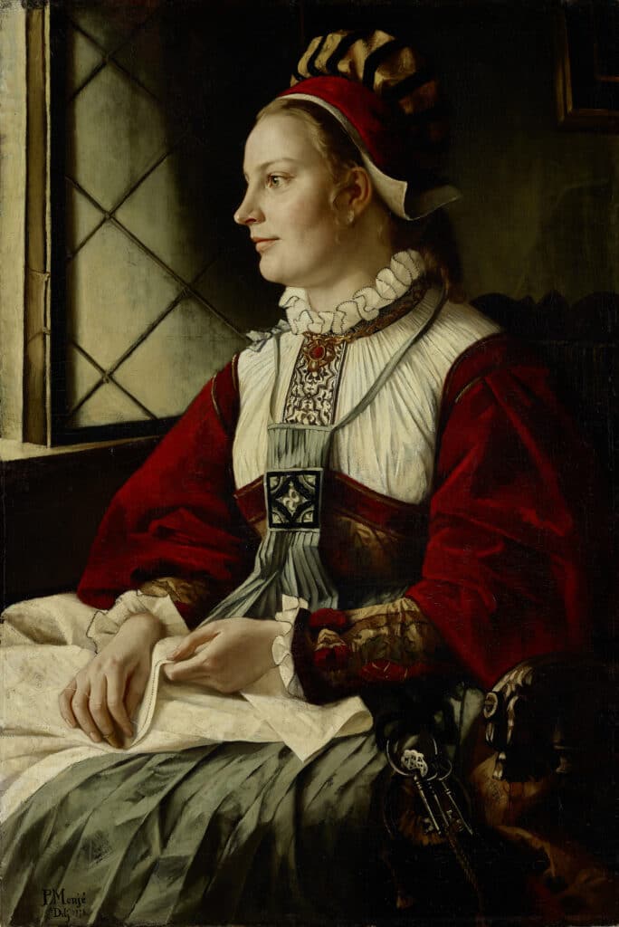 Paula Monjé, Woman in old German costume, 1878 Oil on canvas, Kunstpalast, Düsseldorf, Photo: Kunstpalast - LVR-ZMB, Annette Hiller- ARTOTHEK