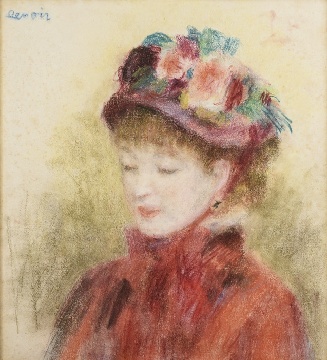 Pierre-Auguste Renoir, Junge Frau mit Blumenhut, 1877-1879, Pastellkreiden auf Papier © The Scharf Collection, Foto: Ruland Photodesign