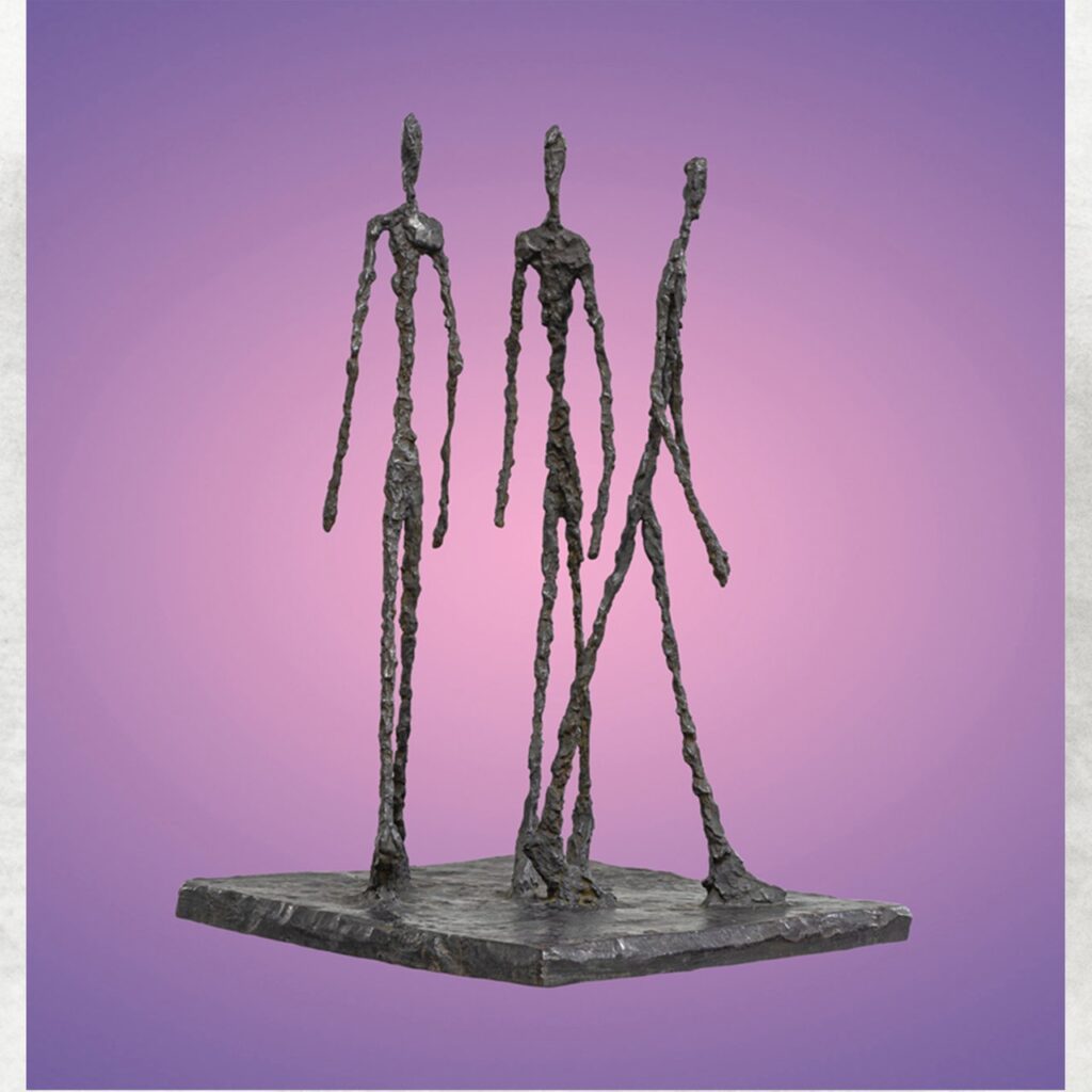 Alberto Giacometti, Drei schreitende Männer (kleines Quadrat), 1948, Bronze, Fondation Giacometti, Paris © Succession Alberto Giacometti / ADAGP Paris, 2025