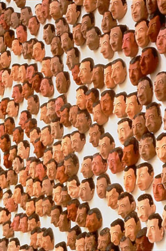 Maurizio Cattelan, Spermini, 1997, Painted latex masks, 17.5 x9 x 10 cm (each)Courtesy Maurizio Cattelan's Archive, Photo: © Attilio Maranzano