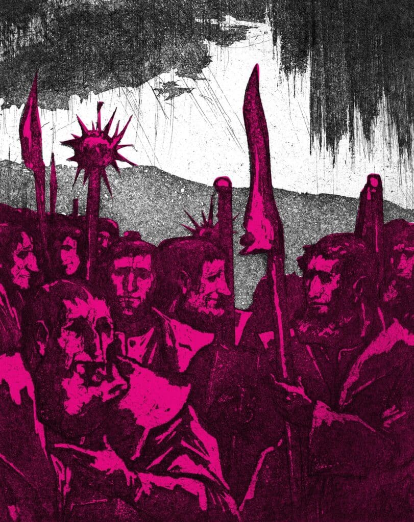 Aloys Wach (1892-1940), Peasants' War 1626, sheet I (Assembly of the Peasants), 1924, etching