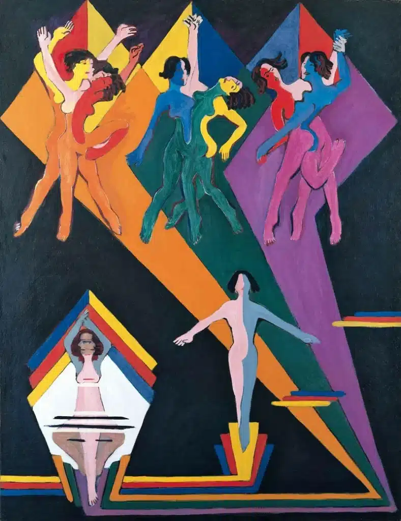 Ernst Ludwig Kirchner (1880–1938), Dancing Girls in Colored Rays, 1932–37, oil on canvas in original frame, Kirchner Museum Davos, donation from the estate of Ernst Ludwig Kirchner, 1990.