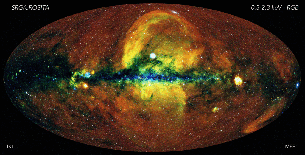 Das energiereiche Universum, gesehen mit dem Röntgenteleskop eROSITA © Jeremy Sanders, Hermann Brunner and the eSASS team (MPE); Eugene Churazov, Marat Gilfanov (on behalf of IKI)