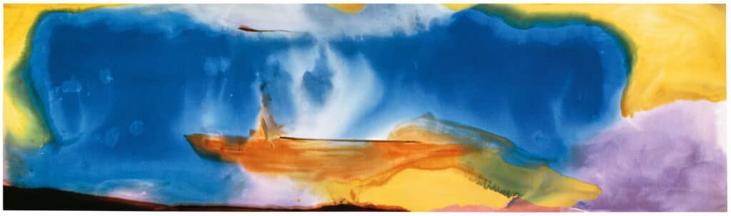 Helen Frankenthaler, Moveable Blue, 1973, Courtesy of Berggruen Gallery, San Francisco, acrylic on canvas © 2025 Helen Frankenthaler Foundation, Inc. / ProLitteris, Zurich, Creditline: ASOM Collection, Vaduz