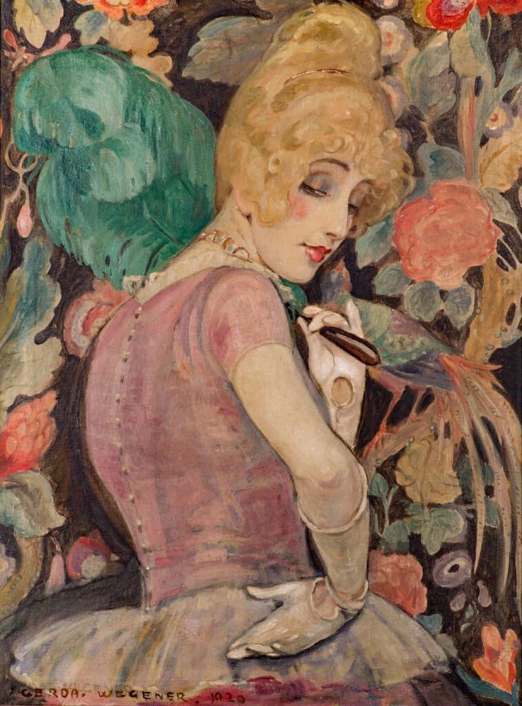 Gerda Wegener, Lili mit einem Federfächer, 1920, Öl auf Leinwand, Privatsammlung, Dänemark