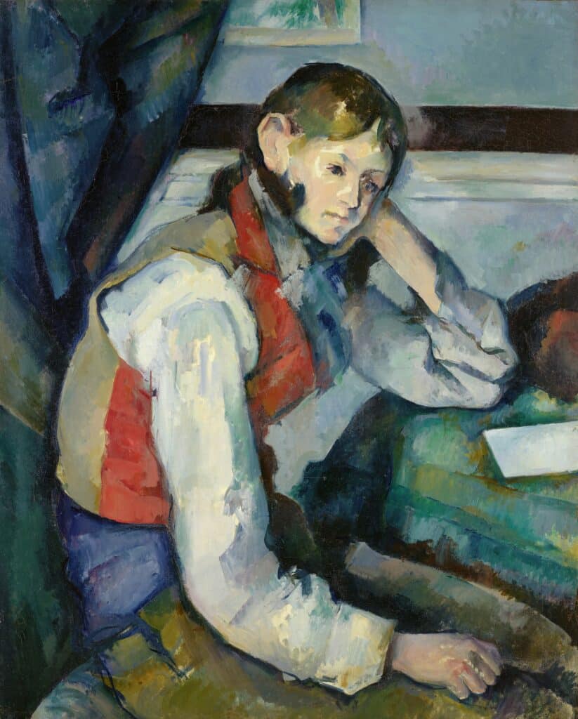 Paul Cezanne, Le garçon au gilet rouge (Der Knabe mit der roten Weste), 1888–1890, Öl auf Leinwand, Sammlung Emil Bührle, Dauerleihgabe im Kunsthaus Zürich