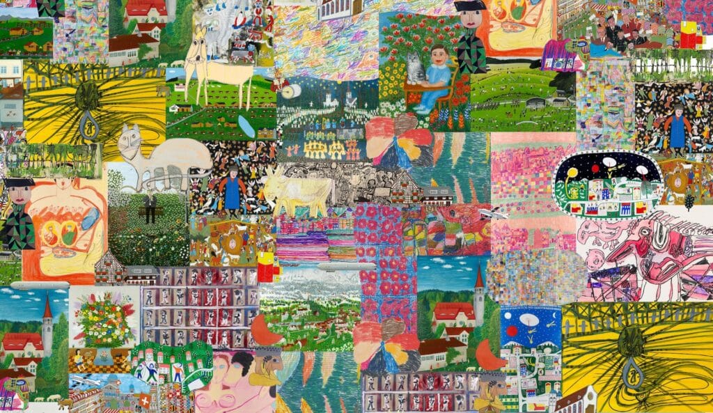 Picture collage carpet open art museum, (detail), 2025, Collage rug open art museum (detail), 2025