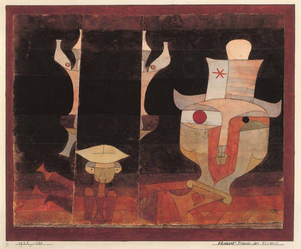 Paul Klee, Schicksal-Stunde des Kaisers, 1922, Bleistift, Tusche und Aquarell auf Ingrespapier, auf Karton, KK-Privatsammlung