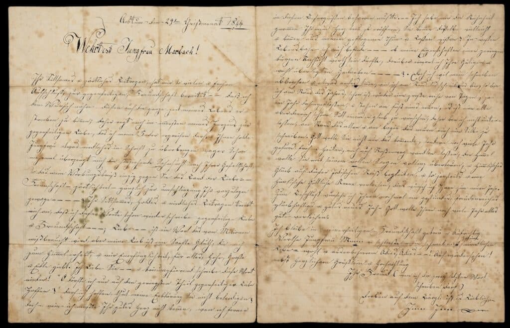 Liebesbrief «Werthest Jungfrau Marbach!», 1844 © Liechtensteinisches LandesMuseum 