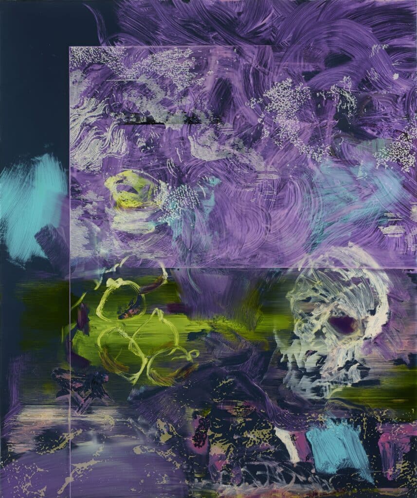 Romuald Etter, Le petit cauchemar 21, 2015/16, oil and silkscreen on glass; oil, synthetic resin, and silkscreen behind glass, photograph: Beat Brechbühl, Lucerne