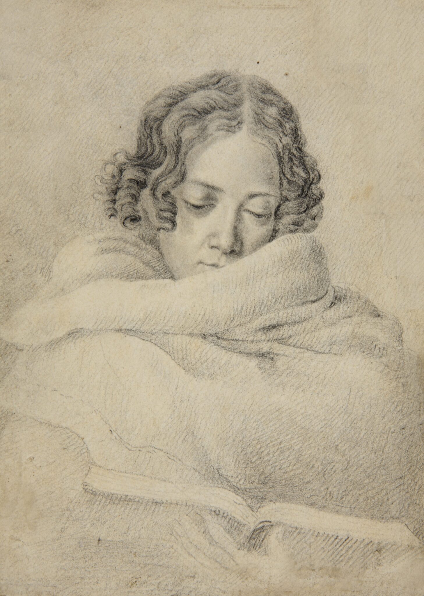 Lesende Bettine Brentano mit Schal, Bleistiftzeichnung von Ludwig Emil Grimm, 1809; Freies Deutsches Hochstift / Frankfurter Goethe-Museum