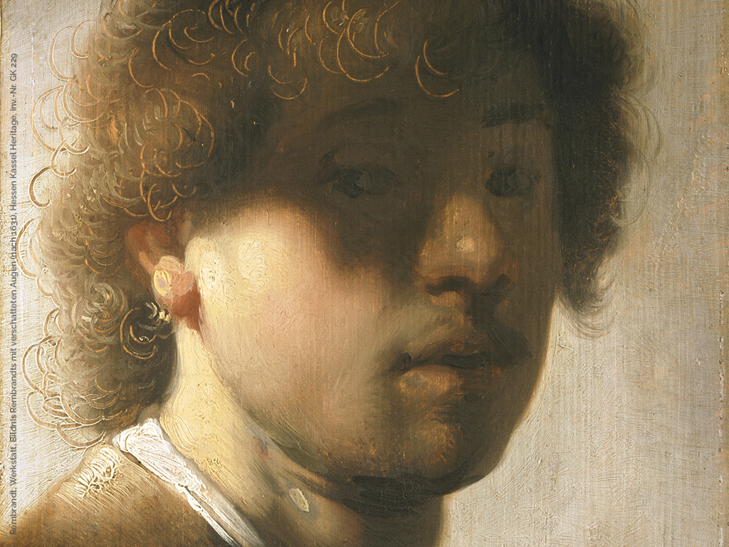 Rembrandt, Werkstatt, Bildnis Rembrandts mit verschatteten Augen (ca. 1628-31), Öl auf Holz, Hessen Kassel Heritage
