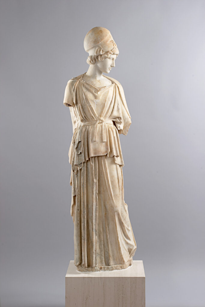 Athena des Myron, Römische Wiederholung einer Bronzegruppe von ca. 450 v. Chr., Marmor, Höhe 173,5 cm, Liebieghaus Skulpturensammlung, Frankfurt am Main, Foto: Rühl und Bormann © Liebieghaus Skulpturensammlung, Frankfurt am Main