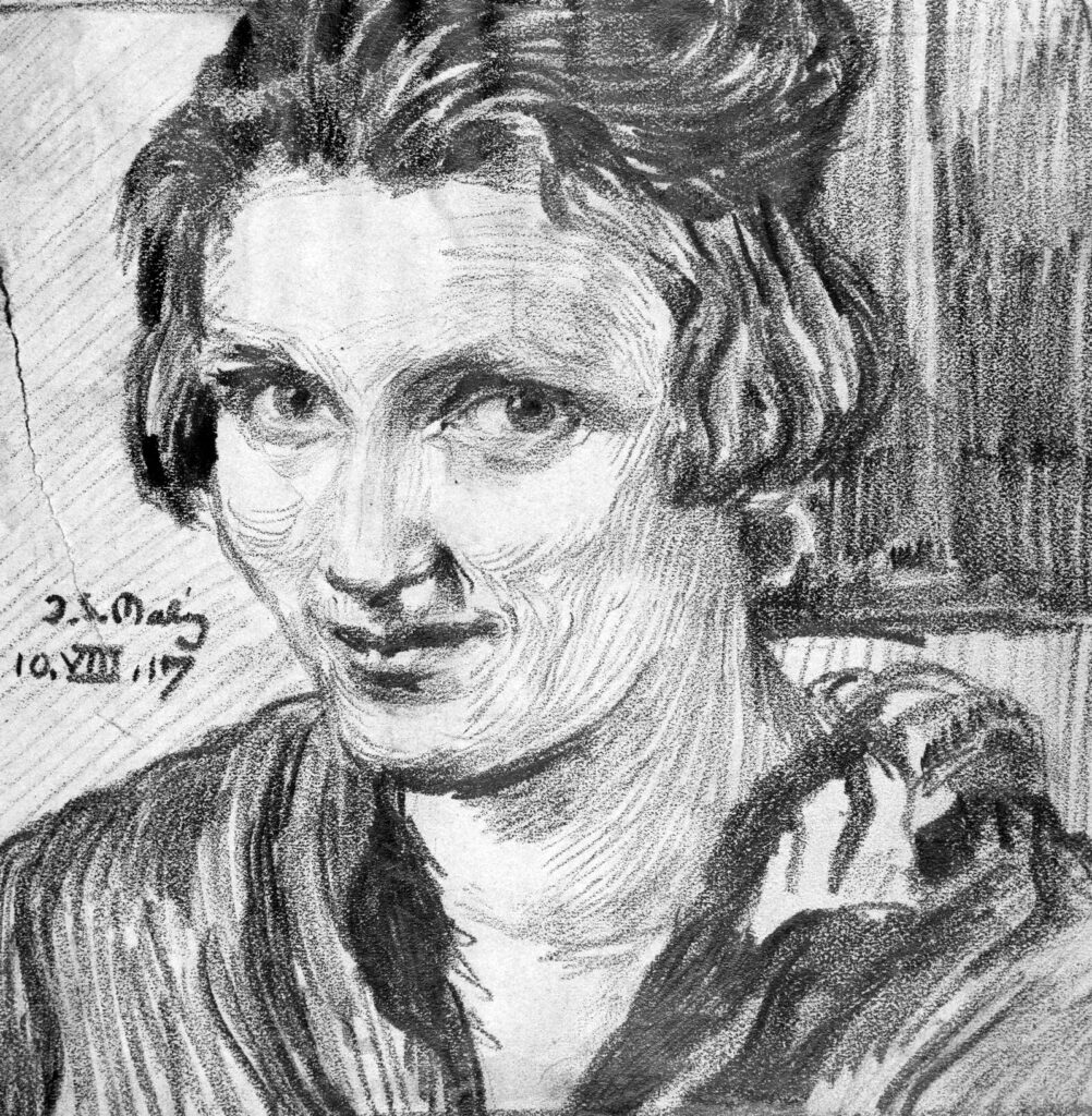 Ida Maly - Selbstportrait, 1917, Kreide und Kohle auf Papier, Sammlung Neue Galerie Graz / Universalmuseum Joanneum