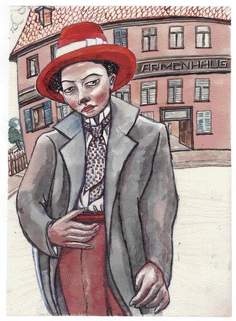 Ida Maly - Selbstportrait „Trübe Ahnungen”, 1928, Aquarell und Tinte auf Transparentpapier Privatbesitz